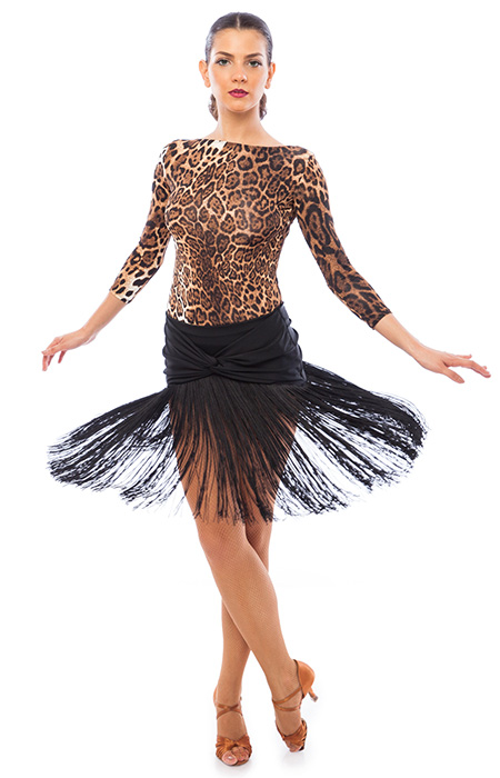 Women leopard shirt and black skirt for latin ballroom dancing