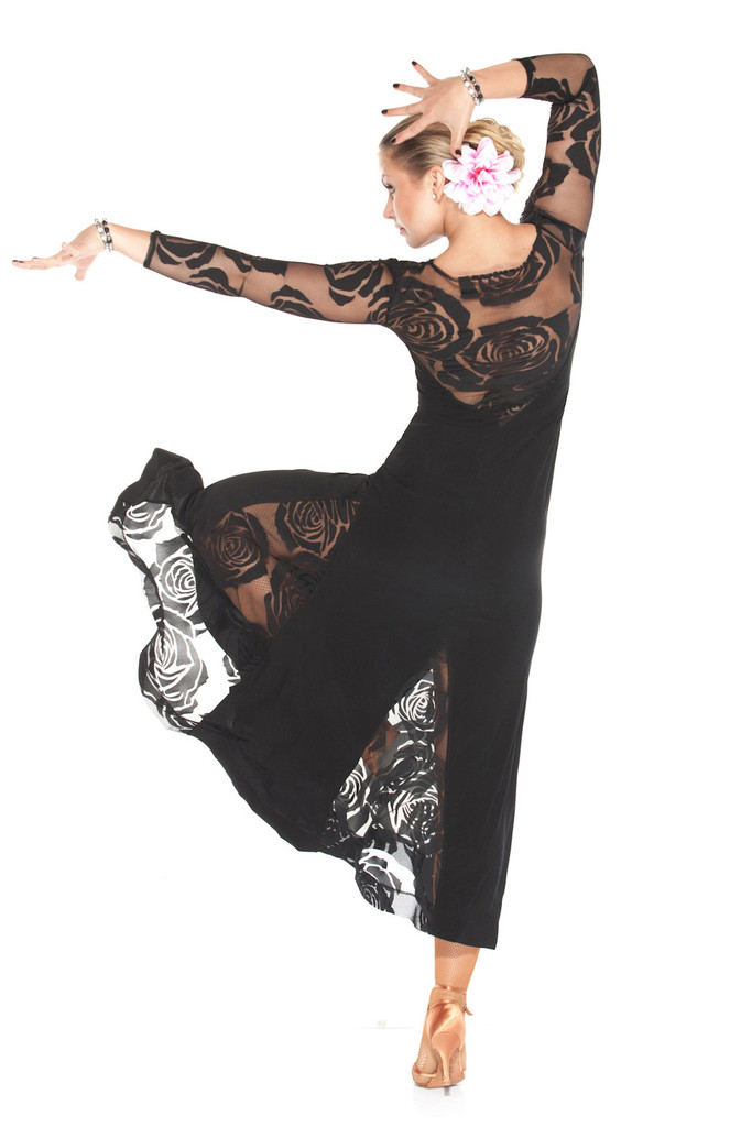Black Transparent La Fleur Ballroom Dance Dress
