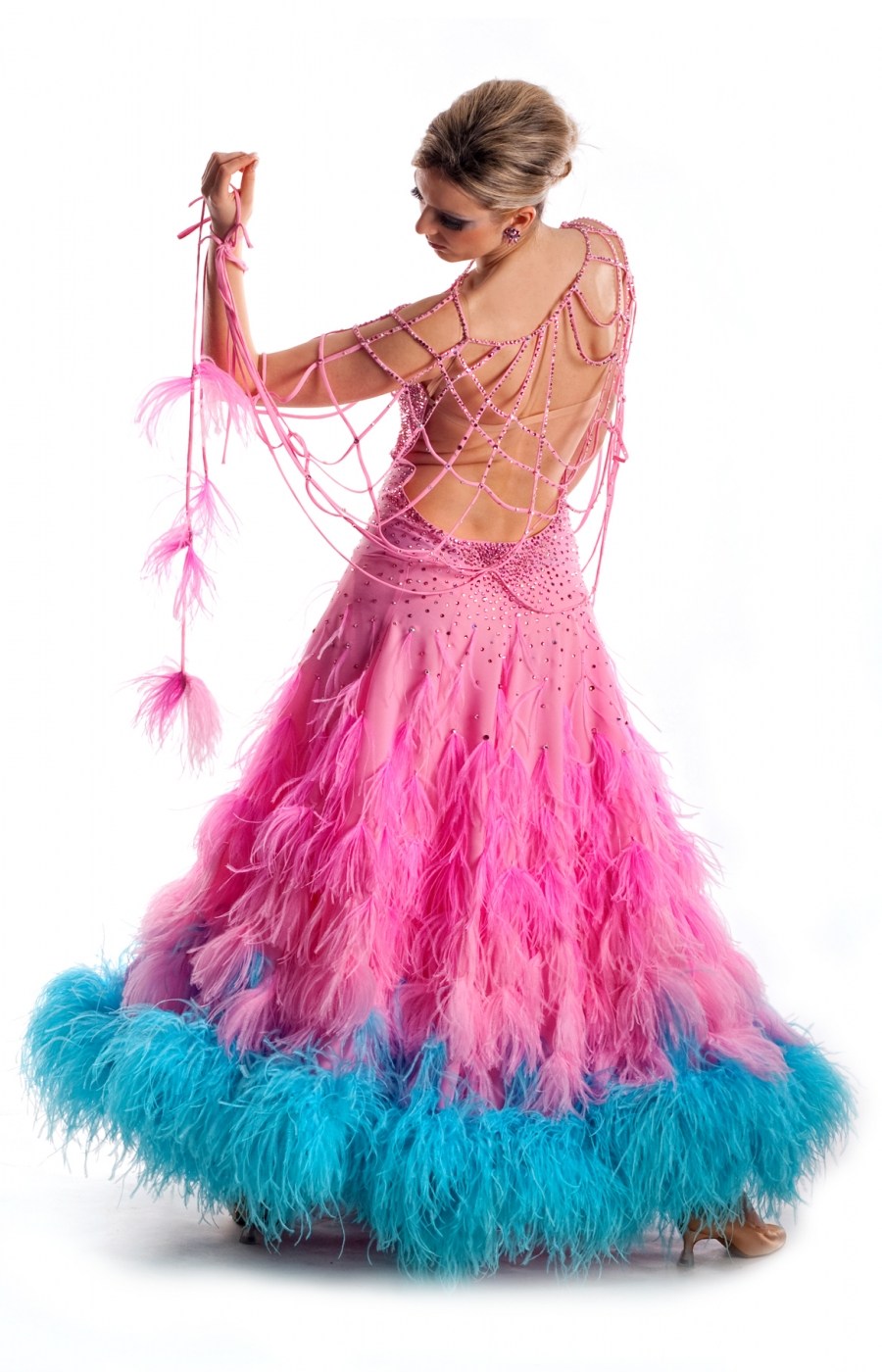 Women Ballroom Dress Pink Ostrich