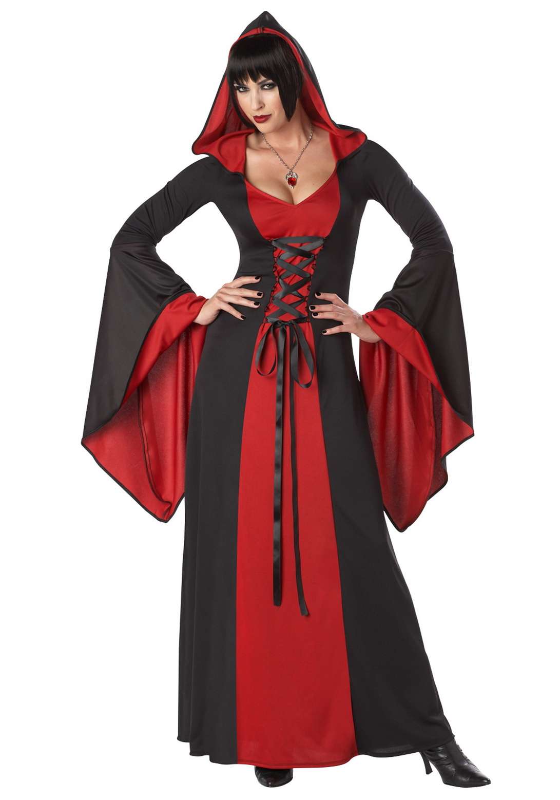 Adult Red Black Female Hooded Robe Costume